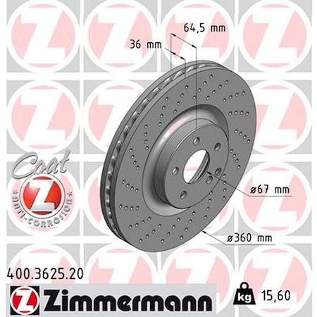 Zimmermann Brake Disc - Standard/Coated, 400.3625.20 400.3625.20